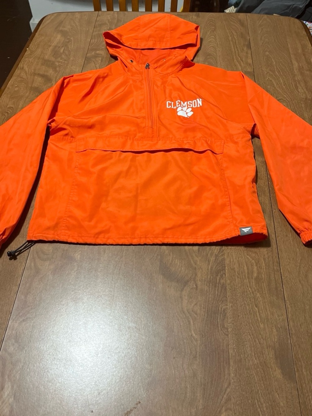 Fanatics Orange Pullover Hooded Kids Rain Jacket with White Clemson Logo